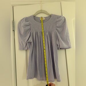 Nation LTD Purple Puff Sleeve Tunic with Ruffled Bib Collar